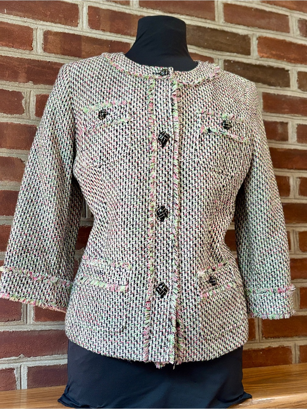 Talbots Multicolor Tweed Cropped Blazer with Statement Buttons